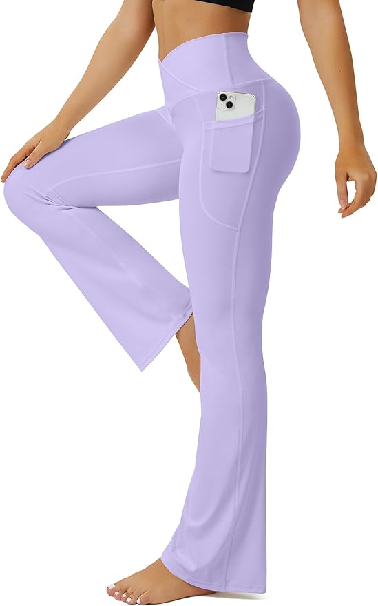 FOHOFO Yoga Pants Women, Flare Leggings for Women with Pockets Crossover High Waisted Bootcut Yoga Pants