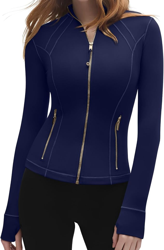 SUUKSESS Women Golden Full Zip Up Workout Cropped Jackets Lightweight Athletic Yoga Tops