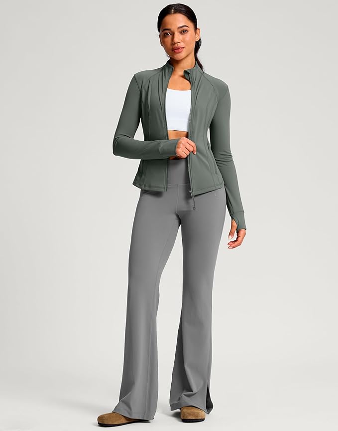 G Gradual Women's Workout Jackets Extended Waist Length Slim Full Zip 4 Pockets Athletic Jacket Spring Running Yoga Clothes