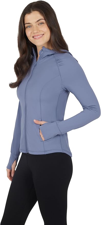 Yogalicious Full-Zip Lightweight Hooded Running Workout Yoga Lux Jacket with Pockets