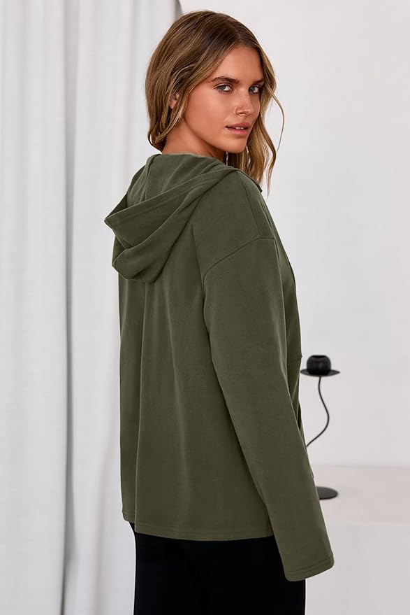 Dokotoo Hoodies for Women Soft Fleece Half Zip Up Hoodie Long Sleeve Casual Pullover Oversized Sweatshirt Hooded Tops