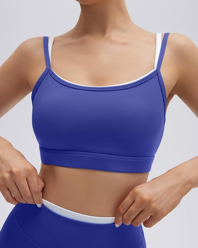 SUUKSESS Women 2 Pieces Workout Sets Padded Spaghetti Straps Camis High Waist Biker Shorts