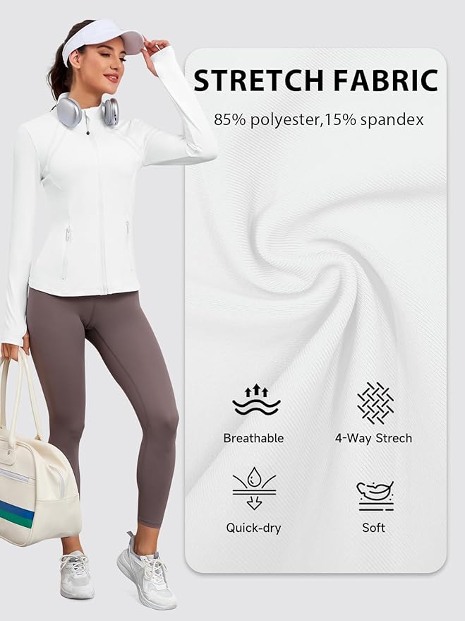 VUTRU Women Athletic Jacket Fitted Workout Running Zip Up Track Coat Layer with Thumb Holes Pockets for Yoga Gym Travel