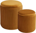 BLEXA Round Set of 2 Ottoman with Storage-Upholstered Velvet Vanity Stool for Makeup Multifunctional Ottomans Coffee Table Padded Seat Foot Rest for Living Room&Bedroom (Yellow)