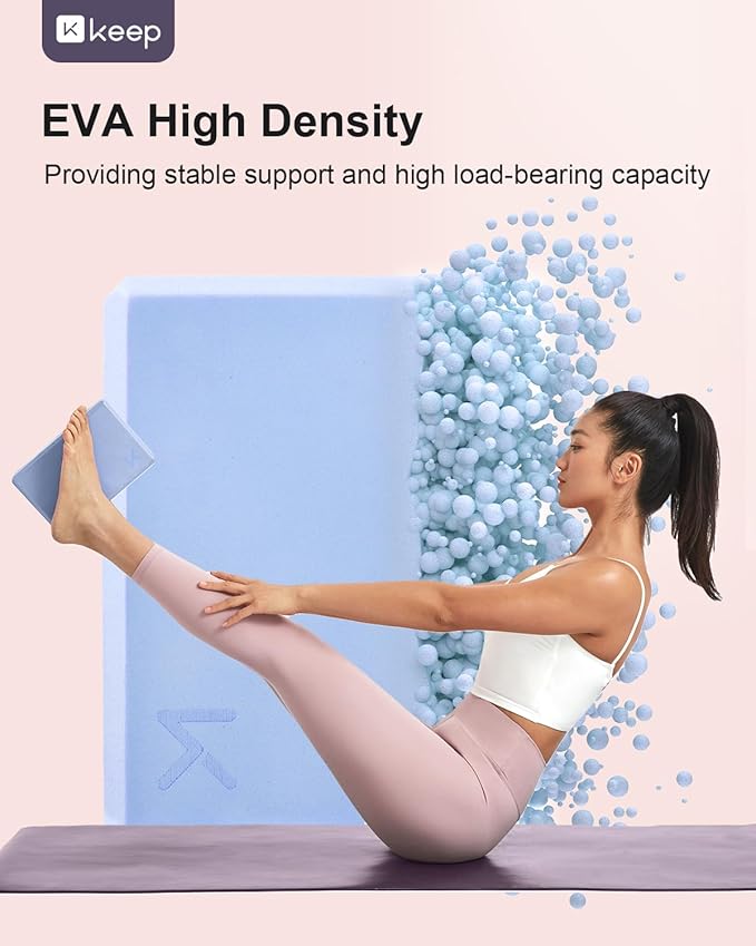 KEEP Yoga Block, High-Density EVA Foam 2 Pack Yoga Block with Non-Slip Textured Surface, Supportive, Lightweight - Ideal for Yoga
