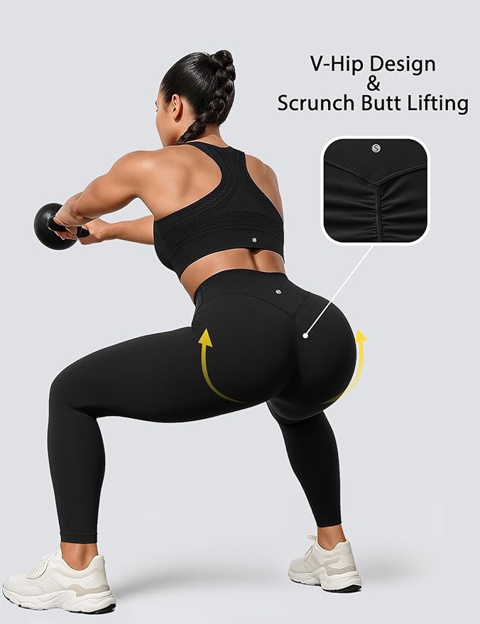 Sogetdo Yoga Leggings for Women Hidden Scrunch Butt Non See Through High Waisted No Front Seam Athletic Gym Workout Pants