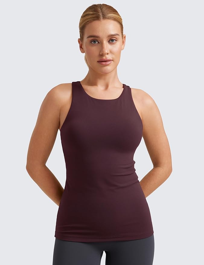 CRZ YOGA Butterluxe High Neck Tank Tops for Women - Racerback Workout Padded Yoga Athletic Camisole with Built in Bra
