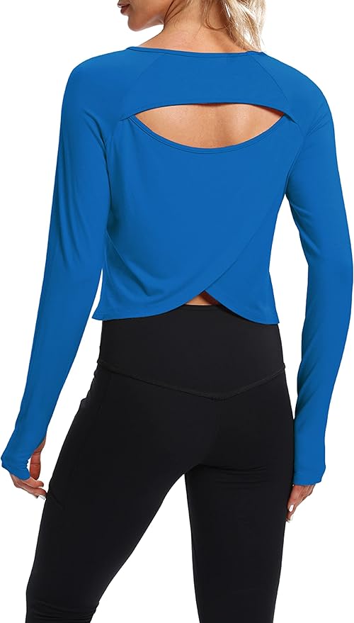 Bestisun Long Sleeve Workout Running Shirts Athletic Yoga Gym Crop Tops for Women