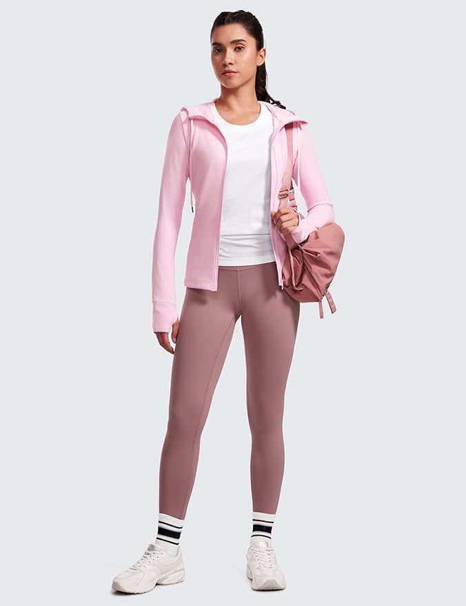 CRZ YOGA Butterluxe Hooded Athletic Jackets for Women - Full Zip Track Casual Tops with Thumb Holes Pockets