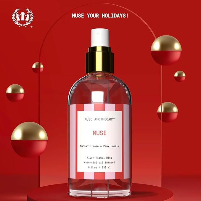 Muse Apothecary Flush Ritual - Aromatic & Refreshing Toilet Spray, Use Before You Go, 8 oz, Infused with Natural Essential Oils - Valentine's Day Gift - Mandarin Rosè + Pink Pomelo, Pack of 3