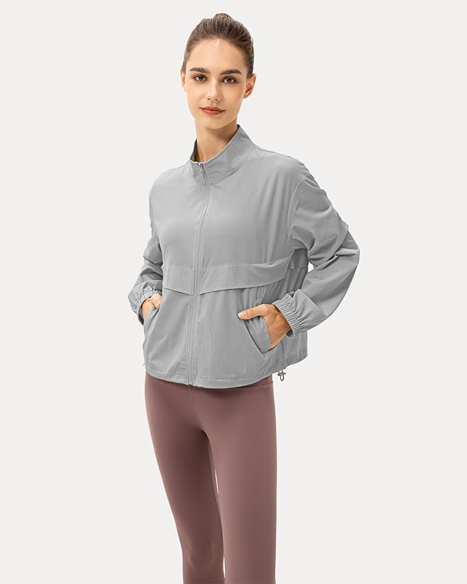Locachy Women's Lightweight Zip Up Athletic Jacket Stand Collar Windproof Sun Protection Workout Outdoor Jacket