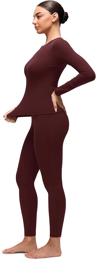 CRZ YOGA Softembrace Fleece Lined Thermal Underwear Set for Women - Soft Casual Base Layer Long Johns Warm Pajamas Top Bottom