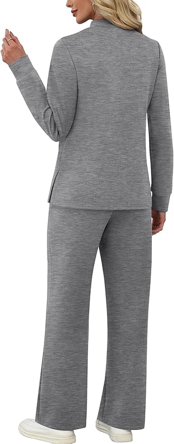 WIHOLL Two Piece Sets for Women Spring Travel Vacation Outfits 2026 Long Sleeve Lounge Sets Side Slit Wide Leg Pants S-3XL