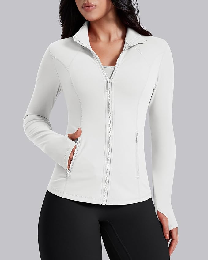 AVGO Womens Workout Jackets Lightweight Athletic Zip Up Jacket Slim Fit Running Gym Top with Pockets & Thumb Holes