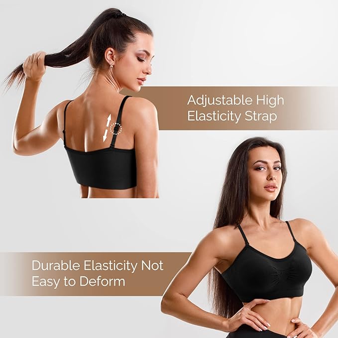 Omisy 4 Pieces V Neck Padded Bralette Cami Bra Wireless Tank Top Sports Bra with Adjustable Straps