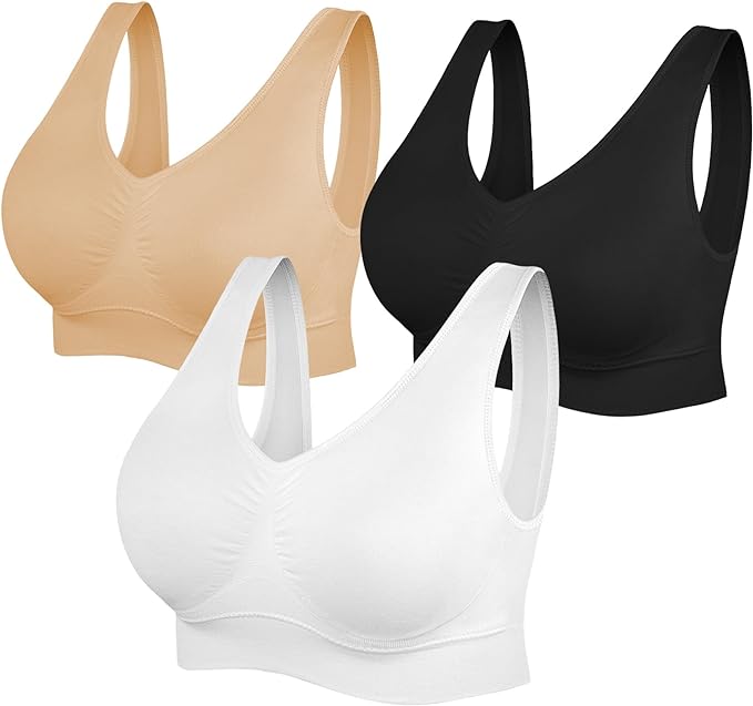 Womens Sports Bras, Yoga Comfort Seamless Stretchy Sports Bra for Women 3 Pack