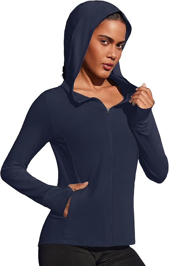 PINSPARK Women's UPF 50+ Sun Protection Hoodie Jacket Lightweight Full Zip Athletic Jacket Long Sleeve Shirt with Pockets