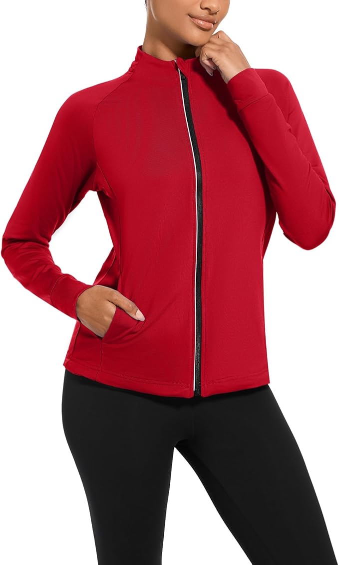 bpbtti Women's Polar Fleece Zip Up Workout Jackets with Pockets Slim Fit Cottony Soft Jacket for Running Athletic Yoga