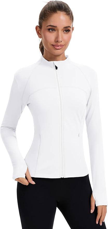 Rapbin Women's Full Zip Workout jackets Runing Slim Fit Athletic Tops With Thumb Holes