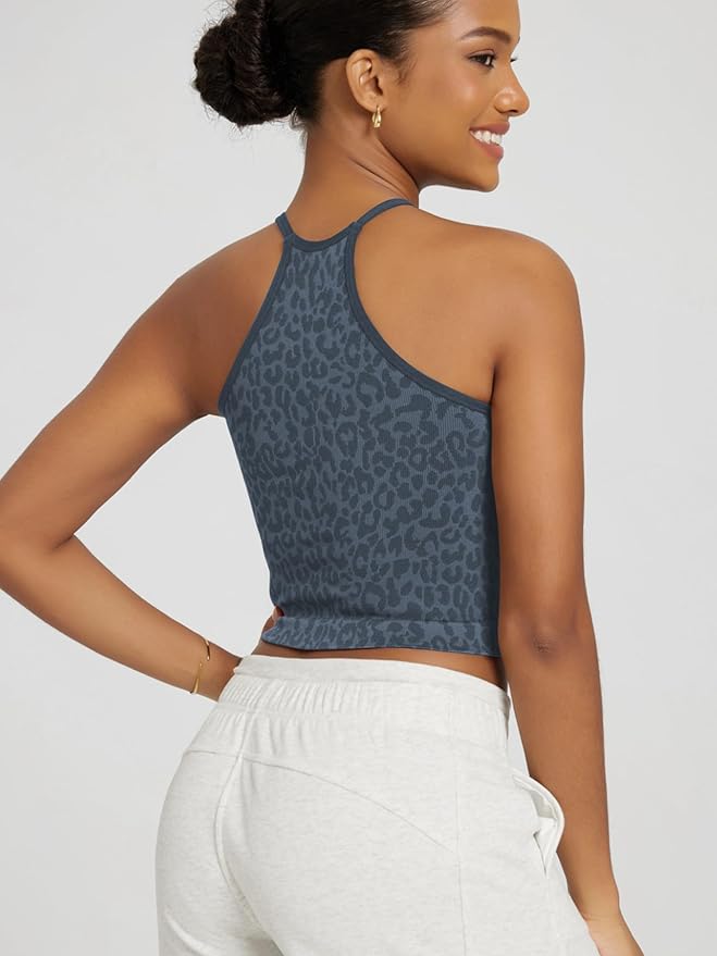 ODODOS Women's Crop 3-Pack Seamless Rib-Knit Camisole Crop Tank Tops