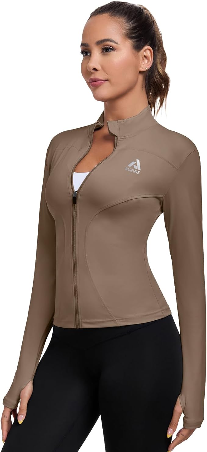 Women's Full Zip Workout Jacket Lightweight Running Slim Fit Athletic Jackets With Thumb Holes