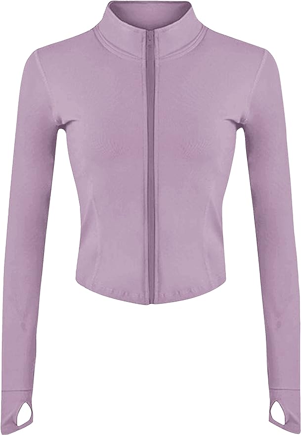 Lviefent Womens Lightweight Full Zip Running Track Jacket Workout Slim Fit Yoga Sportwear with Thumb Holes