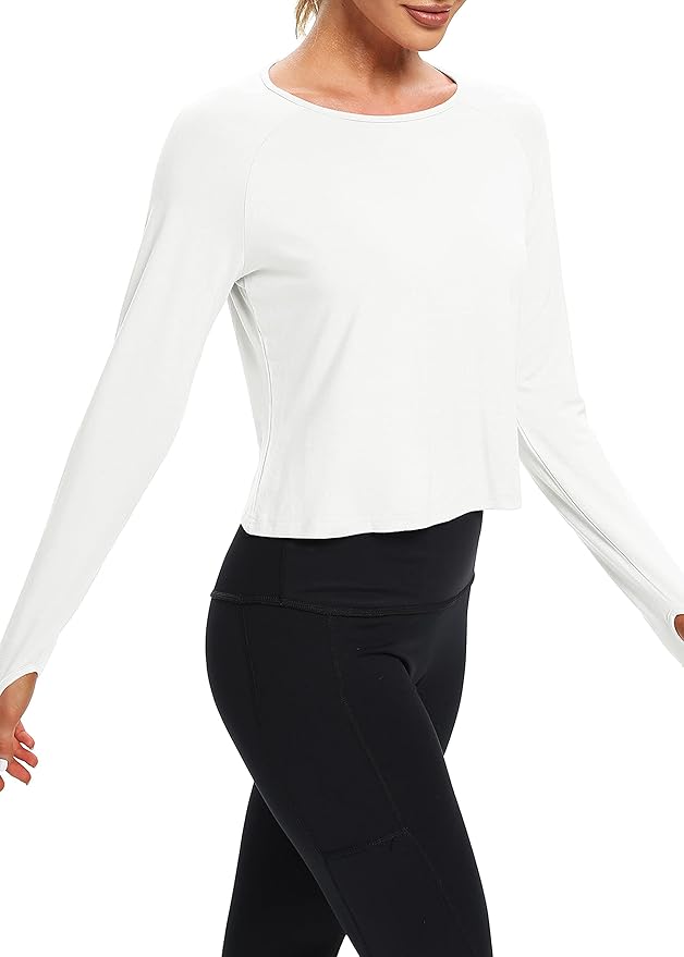 Bestisun Long Sleeve Workout Running Shirts Athletic Yoga Gym Crop Tops for Women