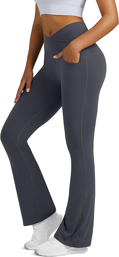Flare Leggings for Women Yoga Pants with Pockets High Waisted Crossover Flare Leggings Bootcut Casual Yoga Pants