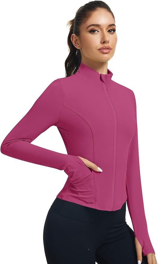 LOMON Women's Athletic Jackets Cropped Long Sleeve Workout Tops Yoga Zip Up Jackets Gym Tops Golf Shirts