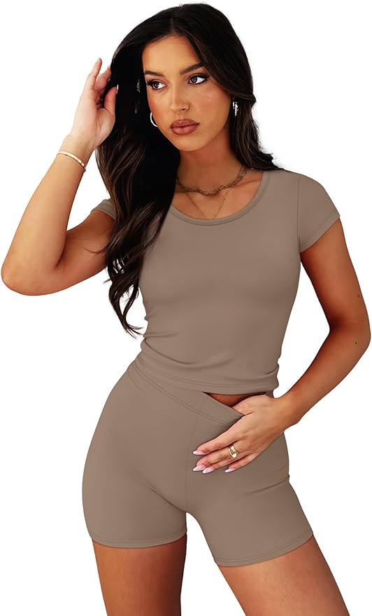 WIHOLL Two Piece Sets for Women Summer Short Workout Sets Beach Vacation Clothes Fashion Matching Clothing