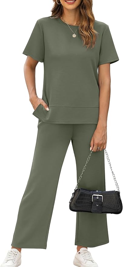 XIEERDUO Women's Side Slit Lounge Sets 2026 Fashion 2 Piece Travel Outfits Cozy Loungewear Wide Leg Tracksuits S-3XL