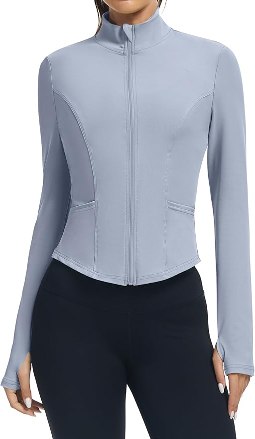LOMON Women's Athletic Jackets Cropped Long Sleeve Workout Tops Yoga Zip Up Jackets Gym Tops Golf Shirts