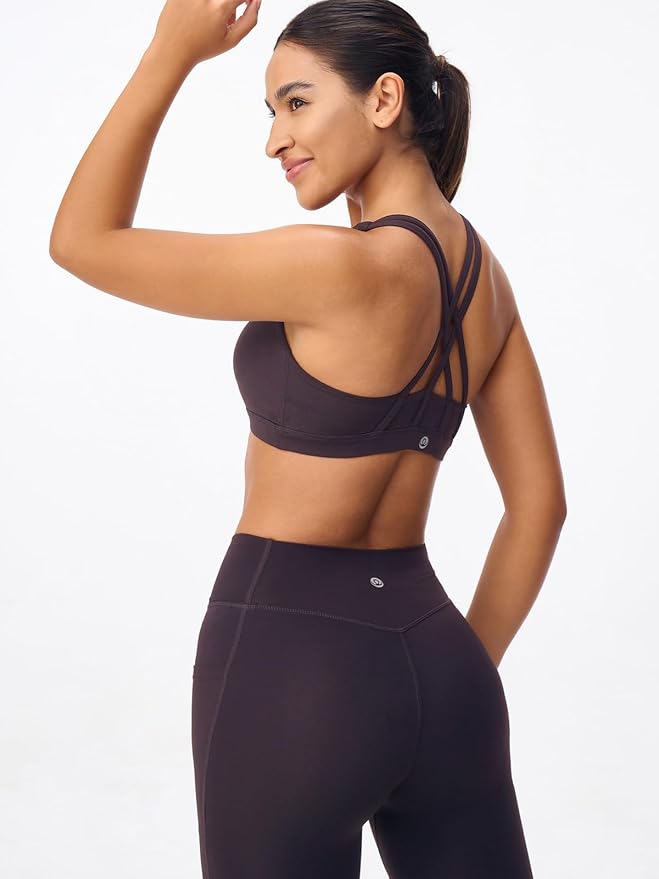 Women's Strappy Sports Bras Light Compression Crop Criss Cross Back Padded Workout Yoga Bra Supportive U Neckline