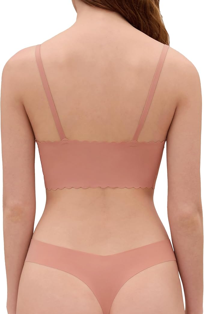 DEANGELMON V Neck Bra Padded Seamless Adjustable Straps Bralettes Everyday Basic Sleeping Bras Multiple Pack