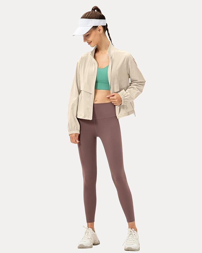 Locachy Women's Lightweight Zip Up Athletic Jacket Stand Collar Windproof Sun Protection Workout Outdoor Jacket