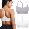 Buauty 2 Packs Y Back Sports Bra for Women, Low Impact Padded Racerback Spaghetti Strap Bras, Workout Yoga Tops