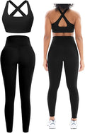 Workout Sets for Women 2 Piece Seamless High-Waisted Leggings & Cross Back Padded Sports Bra for Yoga Pilates