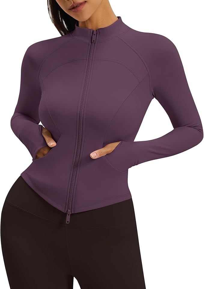 Gacaky Womens Cropped Workout Running Jackets Lightweight Slim Fit Athletic Yoga Jacket Full Zip Tops with Pocket