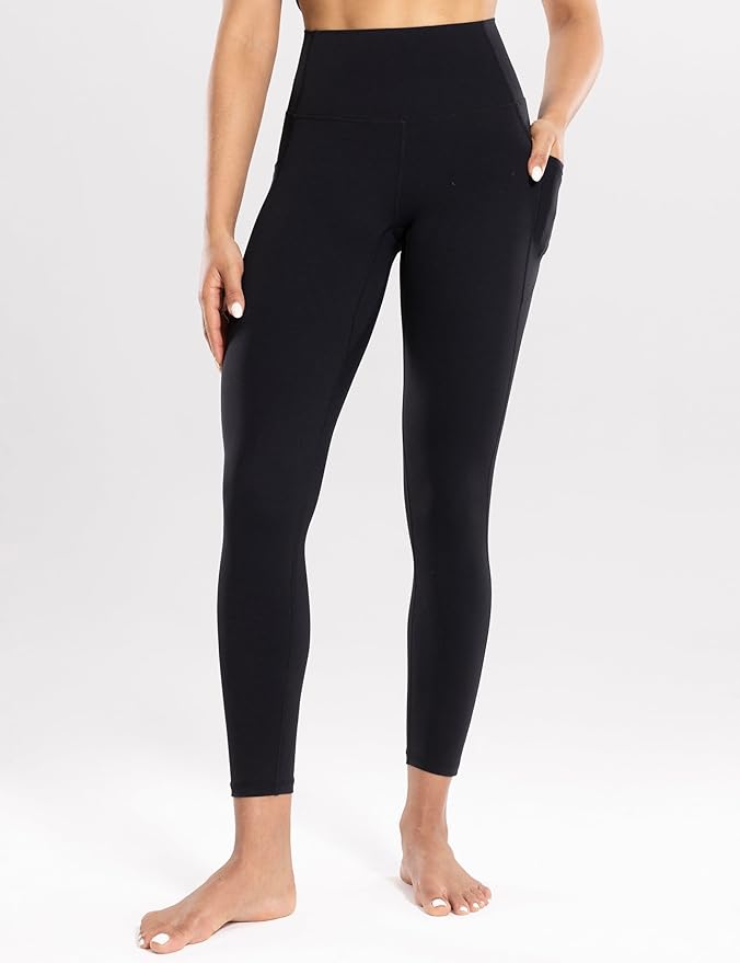 ENERBLOOM Workout Leggings with Pockets for Women High Waist Yoga Pants 25"/28" Cream Soft Lightweight Athletic Gym Tights