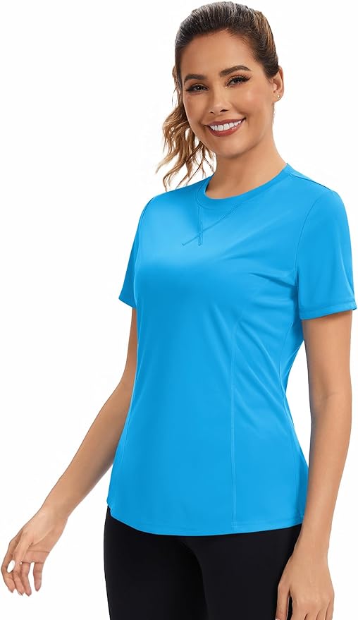 AVOOGUE Women's Short Sleeve Workout Tops Quick Dry Athletic UPF50+ Sun Protection Shirts Gym Hiking Running Yoga Clothes