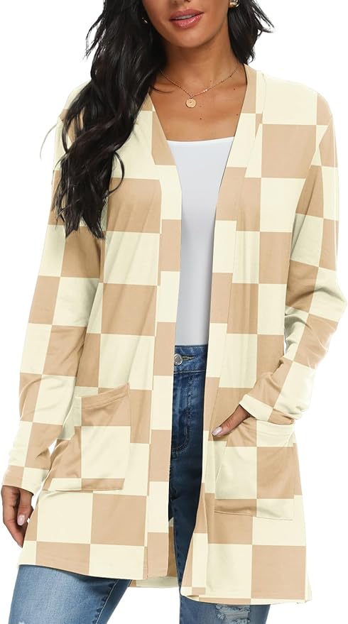 Womens Casual Lightweight with Pocketes Long Sleeve Open Front Cardigan