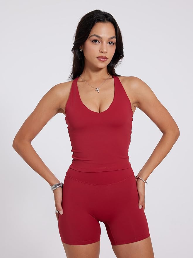 Danysu Sculpt Workout Tank Tops Women Backless Longline Sports Bras Strappy Padded Yoga Top