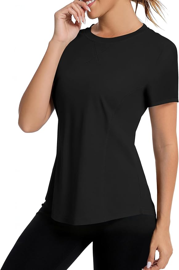 AVOOGUE Women's Short Sleeve Workout Tops Quick Dry Athletic UPF50+ Sun Protection Shirts Gym Hiking Running Yoga Clothes