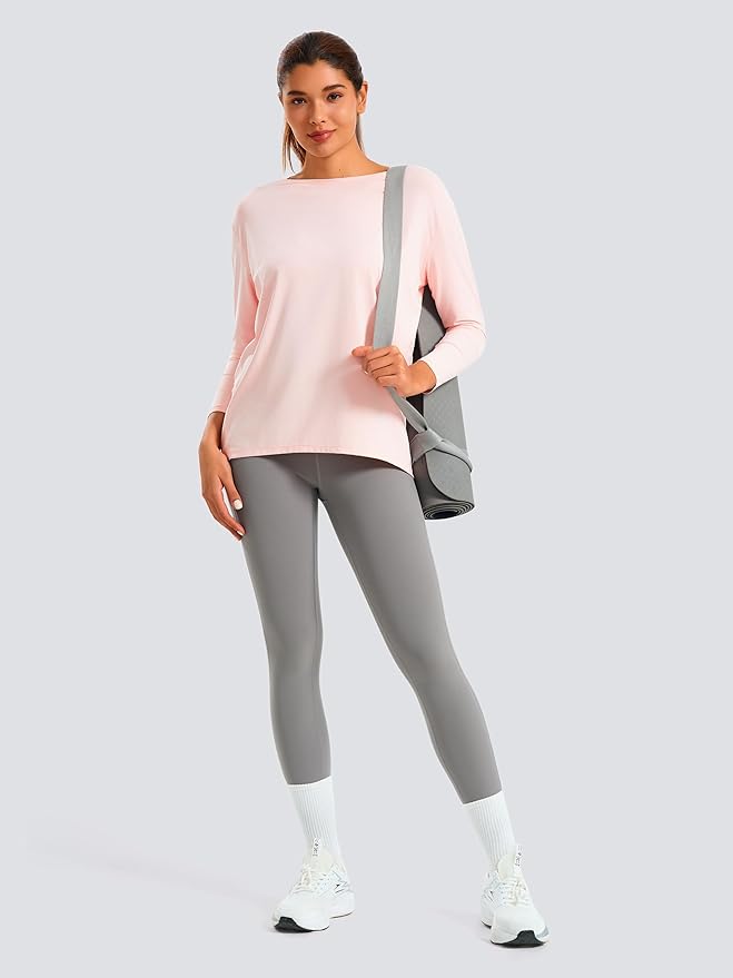 JOYSPELS Ice Silk Boat Neck Long Sleeve Workout Tops for Women Loose Fit Athletic Running Gym Yoga Shirts