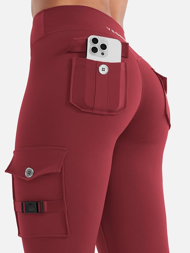 YEOREO CoreFlex Workout Cargo Leggings with Pockets for Women Hidden Scrunch Butt Lifting Leggings Gym Yoga Pants