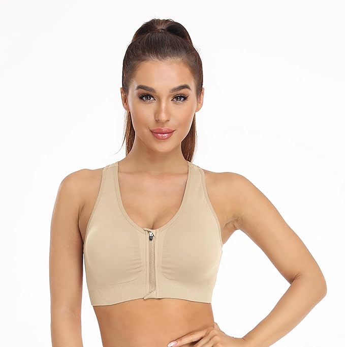 Women's Zip Front Sports Bra Wireless Post-Surgery Bra Active Yoga Sports Bras