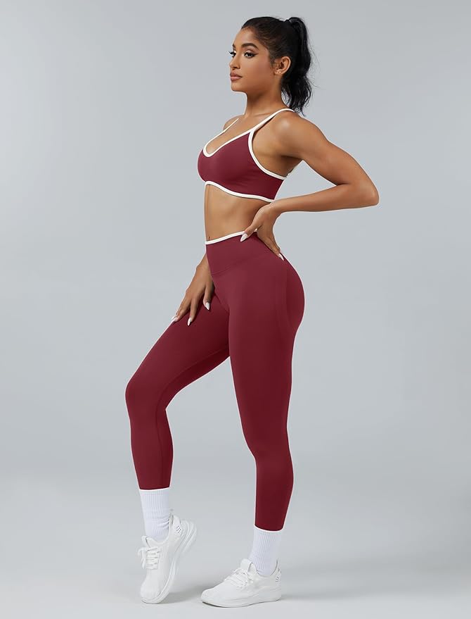ABOCIW Womens 2 Piece Workout Sets Seamless Color Block Sports Bra Scrunch Butt Lifting High Waist Leggings Gym Set