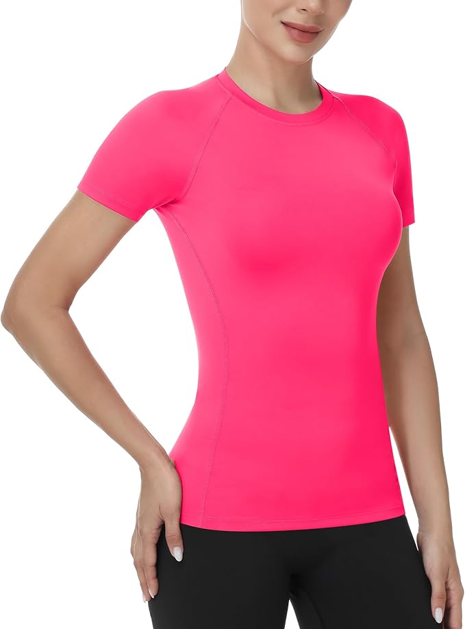 Runhit Compression Shirt Women Short Sleeve Workout Tops Athletic Gym Moisture Wicking T-Shirt Running Yoga Base Layer