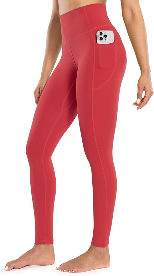 ENERBLOOM Workout Leggings with Pockets for Women High Waist Yoga Pants 25"/28" Cream Soft Lightweight Athletic Gym Tights