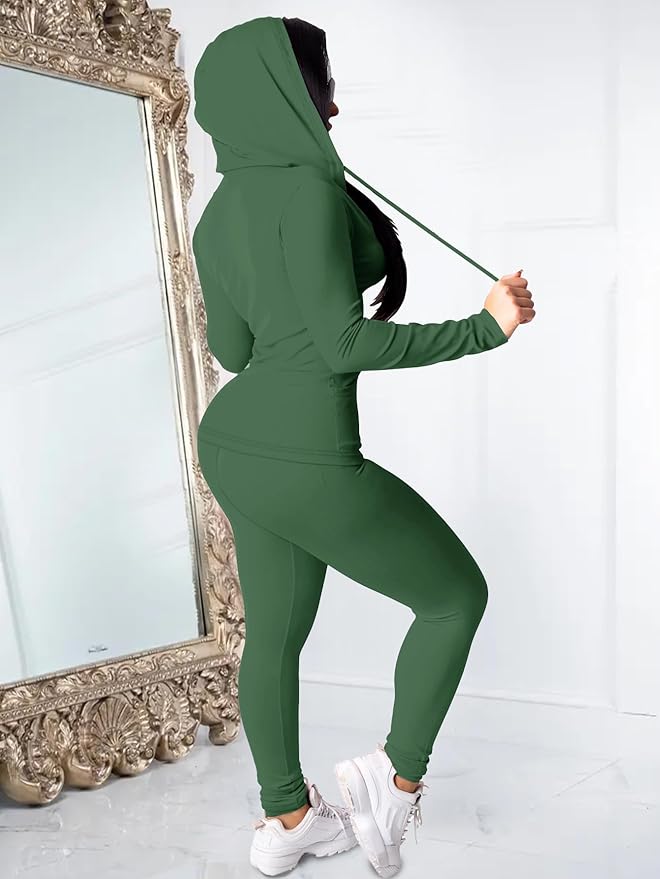 Women Two Piece Outfits Workout Sets Bodycon Legging Jacket Tracksuit Zip Up Hoodie Jogger Matching Sweat Pants Set